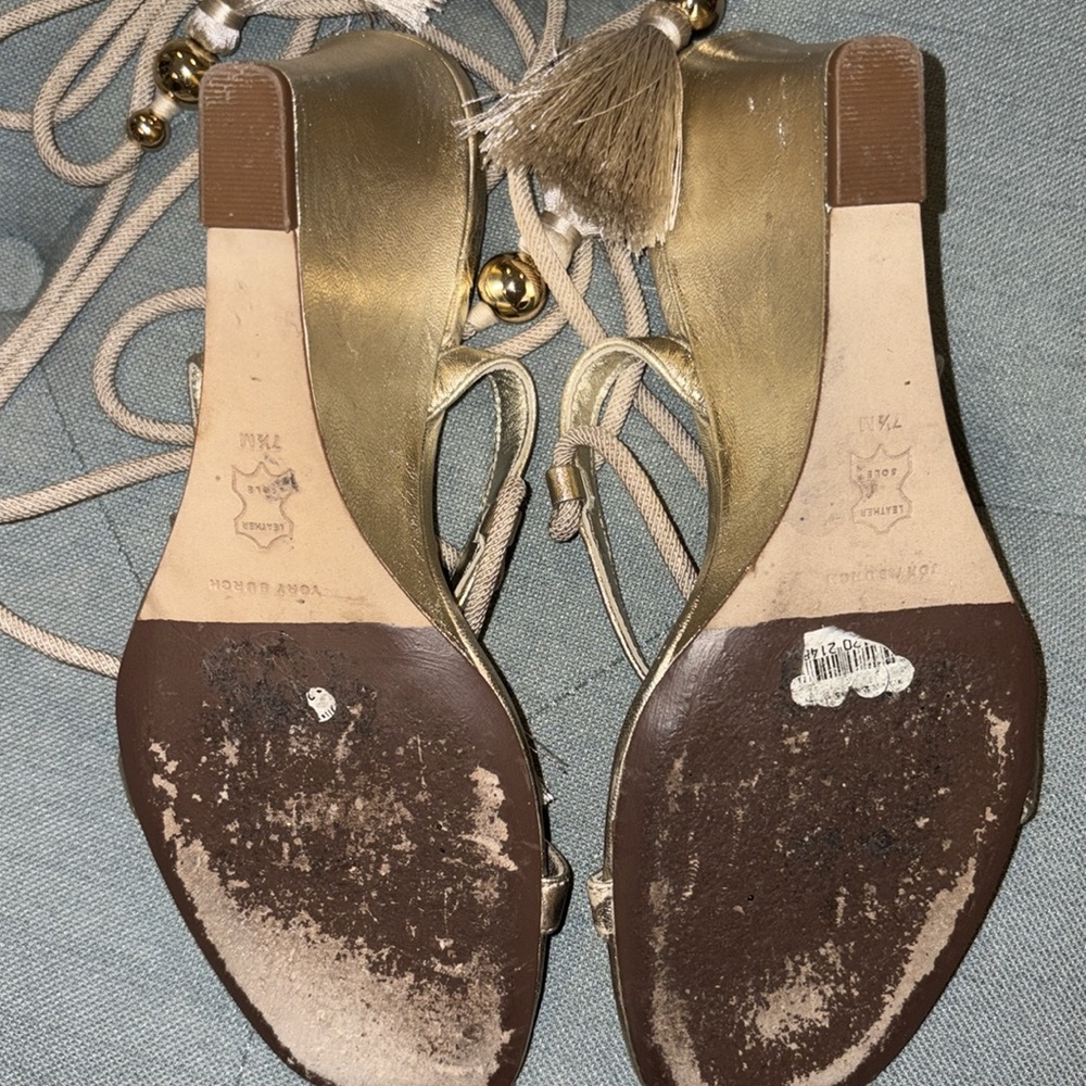 Tory Burch Metallic Gold Tassel Wedge Sandals size 7.5 M - Picture 10 of 10